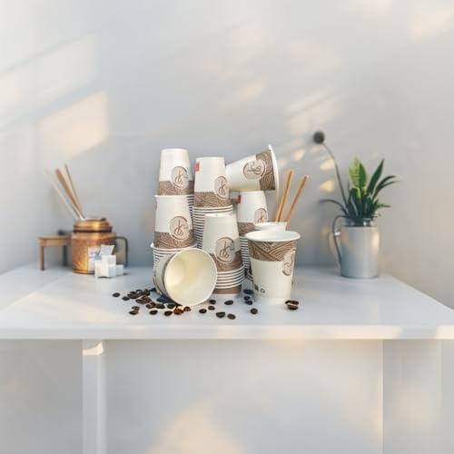 H-RAF 100 gobelets à café jetables 150 ml, gobelets jetables en carton. Pour les boissons chaudes et froides