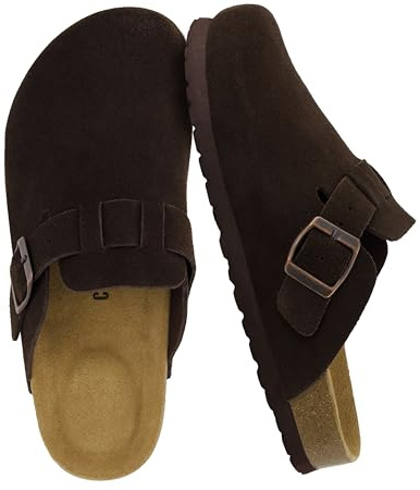 CUSHIONAIRE Hana - Genuine Leather Suede Classic Clog Womens Shoes - Slip On Mule Comfortable Shoes for Women, CHOCOLATE 10