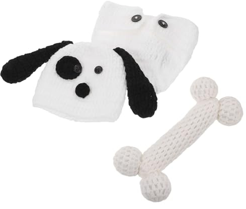 FIXOSHEE Conjunto para Fotografía de Recién Nacido – Disfraz de Animal de Punto para Ñiño con Gorro Pantalones Cortos y Hueso – Ropa para Sesión de Fotos de Ñiño Niña Adecuado para