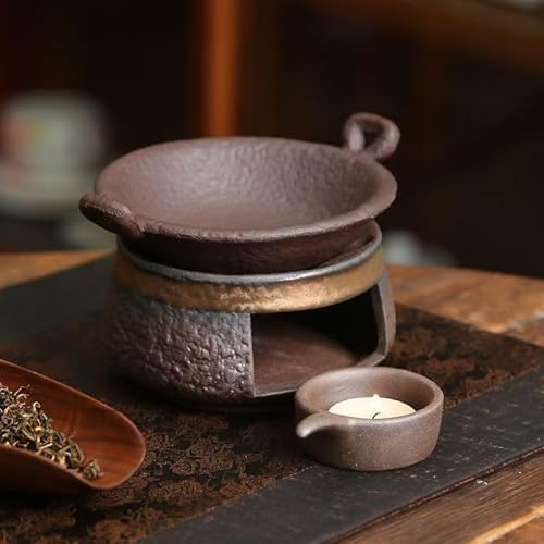Rough Ceramic Tea Roasting Stove & Aromatherapy Burner - Candle Heated, Dry Burning Safe for Tea Awakening, Herb Incense, Essential Oil, 2026 New Year Gift (1 Set(Type B)