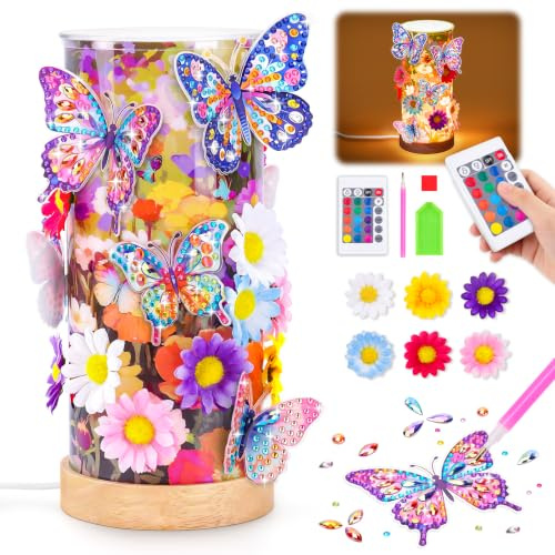 Gift for 5-9 Year Old Girls Night Light Kit for Kid Crafts DIY Lamp Present | Diamond Arts and Crafts Kit for Kids Butterfly Birthday Present for 6 7 8 9 11 Year Old Girls Boys DIY Toy for Girls age 5-12