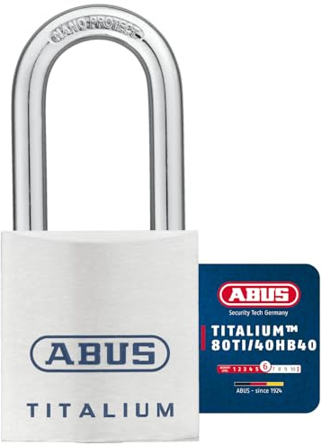 ABUS Titalium Vorhängeschloss 80TI/40HB40 - mit hohem Bügel - Kellerschloss mit leichtem, massiven Schlosskörper aus Spezial-Aluminium - ABUS-Sicherheitslevel 6 - Silber