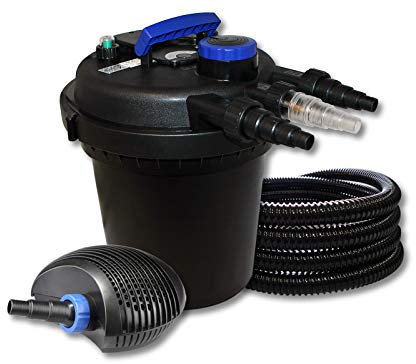 SunSun Kit filtro presión estanque 6000L 11W UVC clarificador y 40W ECO Bomba Manguera 25m jardin