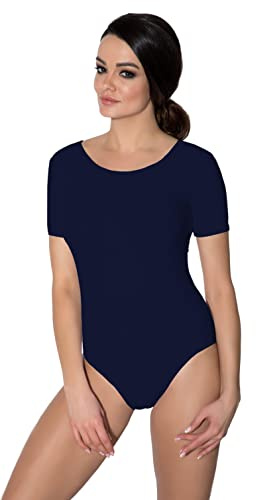 Aquarti Damen Ballett Trikot Kurzarm Gymnastik Tanz-Body, Farbe: Dunkelblau, Größe: 42