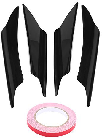 Keenso Auto Stoßstange Spoiler, 4 stücke Universal Auto Karosserie Spoiler Vordere Stoßstange Spoilerlippe Splitter Flossen mit Klebeband (schwarz)