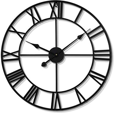 WEIFENG Reloj de pared retro de hierro forjado, 24 pulgadas, reloj de pared silencioso con números romanos redondo, negro, apto para sala de estar, dormitorio, jardín, oficina, 40 cm