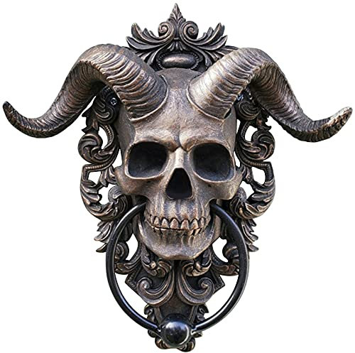 Türklopfer Teufel Gesicht Figur Skulptur Eisen Antik-Stil Historischer Türklopfer Tür Deko Door Horned Skull Door Knocker As Shown