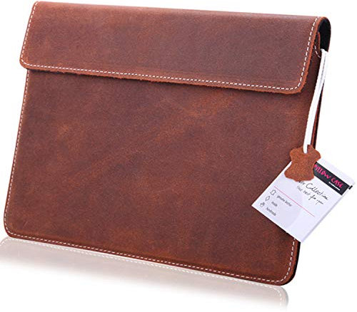 Leder Portfolio Dokumenten Organizer | A4 Dokumentenhalter Papier Dokumentenhülle Papierhülle Papiermappe mit Magnetverschluss | echtes Leder Organizer Mappe XXL BRAUN