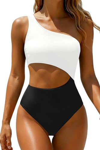 Women's One Piece Swimsuit- One Shoulder Cutout Tummy Control Bathing Suit