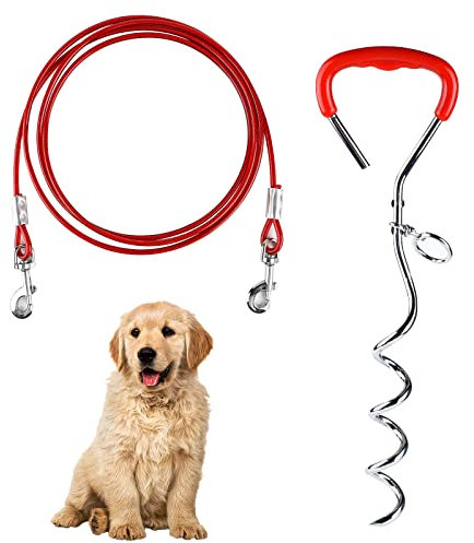 EFUTURETIME Anlegepflock für Hunde Groß mit Hundeleine 3m, Anlegespirale Hund Bodenanker Hering für Outdoor, Camping oder Hofleine, ideal für kleine bis große Hunde