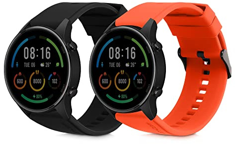 kwmobile 2X Uhrenarmband für Xiaomi Mi Watch Color Sport / S1 Active Armband - Fitnesstracker Band Set aus TPU Silikon - Ersatzarmband Smartwatch - Schwarz Orange