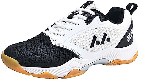 JiuQing Chaussures De Badminton Hommes Baskets De Tennis De Table Respirantes Antidérapantes Chaussures De Sport D'entraînement Croisé,Noir,44 EU