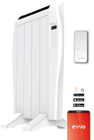 Radiador Emisor Térmico EVVO C4 Blanco, 600W, hasta 8m2, Instalación Suelo o Pared, Google Home, 4 elementos, Bloqueo infantil, Wifi, Control remoto, Temporizador