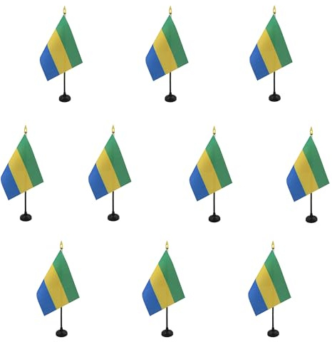 AZ FLAG Set om 10 Bordsflaggor Gabon 15x10 cm 100D Polyester Plastfot