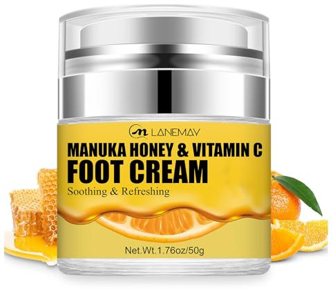 Manuka Honey Foot Cream for Dry Cracked Heels, Heel and Elbow Cream Foot Repair Moisturizer with Vitamin C Moisturizes & Softens Dry, Cracked Heels and Rough Skin, Feet, Elbows, Hands
