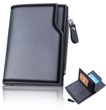 KUBDPQOR Cartera de Cuero para Hombre - Billetera Negra Sencilla y Elegante, Monedero de Piel con Tarjetero