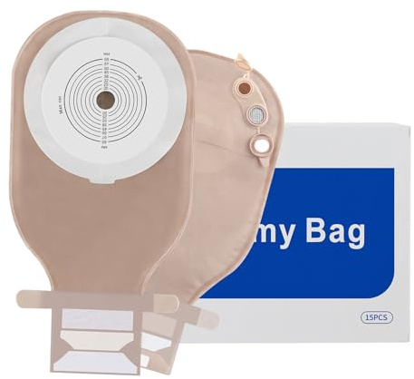Steawoce 15 PCS Colostomy Bags, One Piece 15mm-65mm Cut to Fit Drainable Pouches Hook-and-Loop Closure for Ostomy Stoma Care