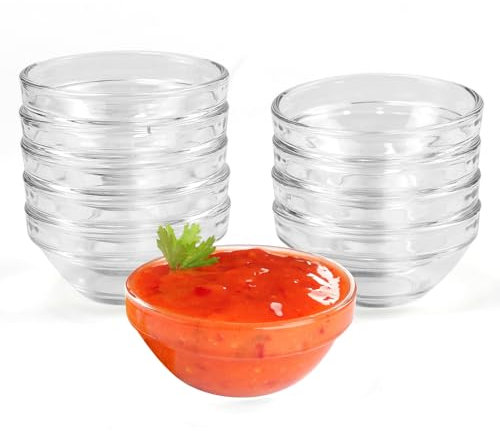KNGNGK 10 Stück Ø7,5 cm Rund Mini Dipschalen Set 75ml Dip Schälchen Klein Dip Schüsseln Soßen Mini Schalen Saucen Schüsseln Saucenschälchen Dip Soßen Glasschalen Mini Glasschälchen Saucen Glasschüssel