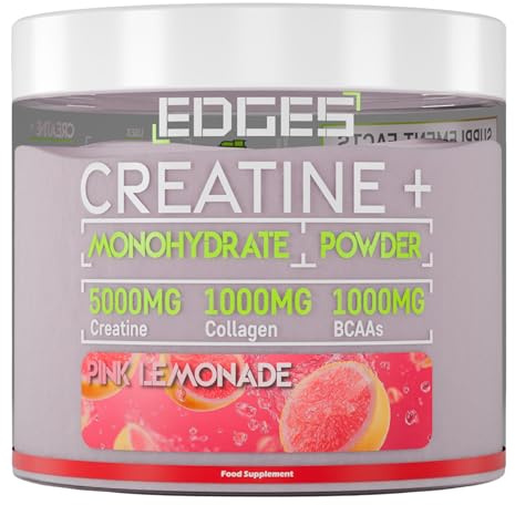 Edges 7000mg Creatine+ Monohydrate Powder - 1 Month Supply - Pink Lemonade Flavoured Creatine - with BCAAs & Collagen - Proven to Help Increase Physical Performance