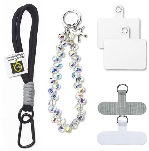 LXBCTOP 2 cadenas para teléfono móvil, cadena de cristal para teléfono móvil, correa de mano, colgante para teléfono móvil, cadena para teléfono móvil con purpurina corta para muñeca, colgante para