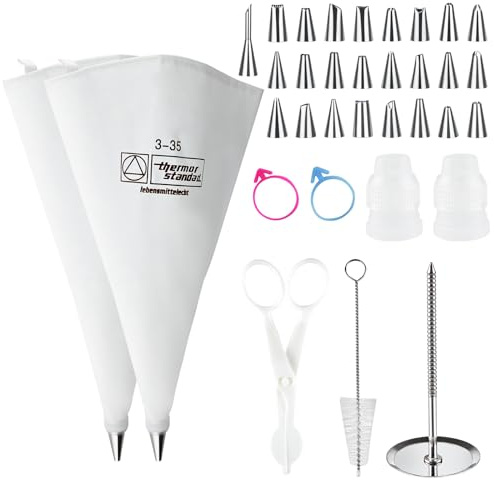 SHBAOCH grädde spritspåse set 34 delar med 25 olika spritstyllar i rostfritt stål och 2 st 34 cm spritspåse återanvändbar med tyllar
