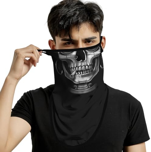 ShopINess Halsvärmare Dödskalle med Öronöglor – Bandana Motorcykel Unisex för Halloween och Outdoor Sport