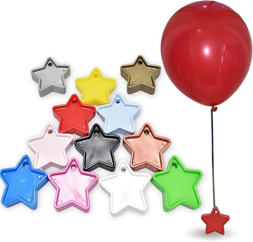 Pesas reutilizables de plástico para globos de helio para decoración de fiestas de cumpleaños, baby shower y fiestas de aniversario, paquete de 10 unidades (multicolor, forma de estrella pesada)