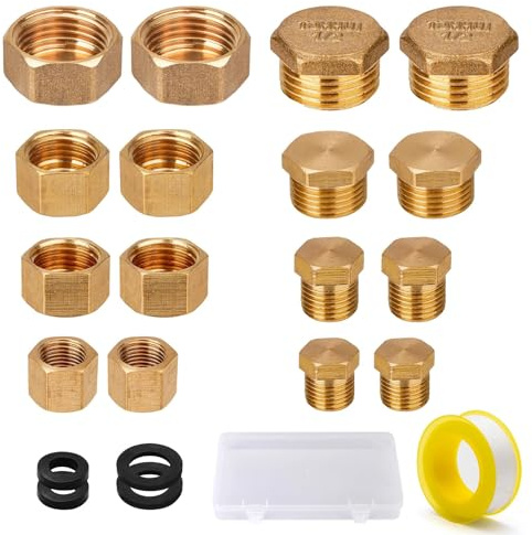 Crynvor Tappi per Tubi Idraulici, Tappo Doccia tubo Acqua Rubinetto Ottone Maschio, Copri Termosifone Chiusura Lavatrice, Copri Tubi Termosifoni Filettatura Interna Esagonale Raccordo Raccordi