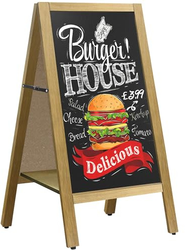 VAIIGO Magnetic Chalk Board 45x105cm Large A Board Pavement Signs, Double-Sided Sandwich Menu Boards with Shelf, Wood A-Frame Outdoor Blackboard for Restaurant, Pub, Market, Wedding, Advertising
