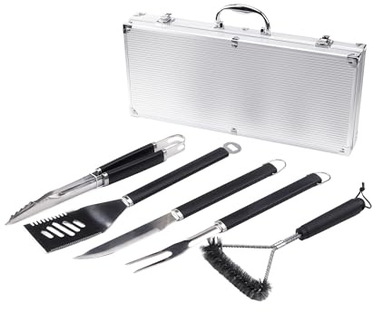 Amig - Valigetta con 5 Accessori per Barbecue - Acciaio Inossidabile - Set Completo di Utensili con Custodia - Accessori Pratici e Presentazione Curata per Regalo - Mod. AM01
