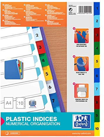 Oxford Kunststoff-Register A4, Strong-Line, Zahlen 1-10, 10-teilig, mit Deckblatt