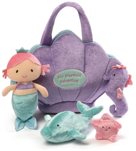 Baby GUND Play Soft Collection, Mermaid Adventure 5-Piece Plush Playset with Rattle, Squeaker and Crinkle Plush Toys, Sensory Toy for Babies and Newborns, 8”