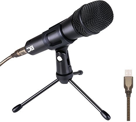 BC Master Micrófono USB Dinámico Cardioide Metálico Profesional de Grabación con Trípode para PC Mac Windows Estudio Cantar Gaming Youtube, etc - DM35U（Negro）