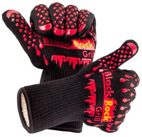 Black Rock Grill Fire & Heat Resistant Gloves 500C/932F – 30 cm Silicone Oven Mitts with Fingers- Gloves For Bbq,Fireplace, Lava Stones Welding, Pot Holder, Air Fryer & Wood Burner – (Large)