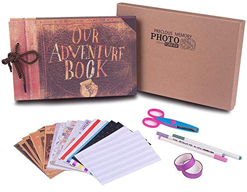 RECUTMS Our Adventure Book with Box Best Hard Cover Movie Up Travel Scare Books DIY Valentine Scrapbook Photos Albums 80 Pages Retro Valentines Gifts for Him Kid Anniversary Wedding Holiday