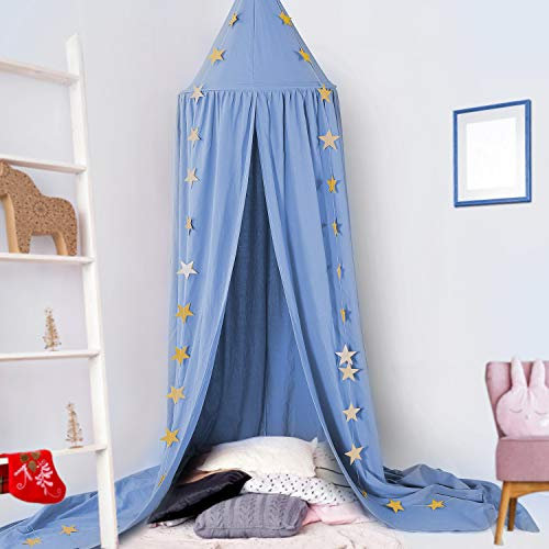 CeeKii Baldachin Kinderzimmer Betthimmel Babybett, Himmelbett Vorhänge Babyzimmer Deko Moskitonetz für Prinzessin Spielzelte Babybett Schlafzimmer Dekoration mit Sternengirlande (Blau)