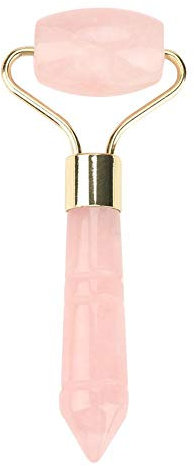 Rosenquarz-Roller, natürlich, Rosa, Quarz, goldfarben, Metall, Massagerolle, Jade Beauty (B3)