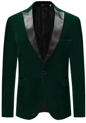 Allthemen Män 1 knapp kostym blazer smal passform sammet kostym smoking, gRÖN, 3XL