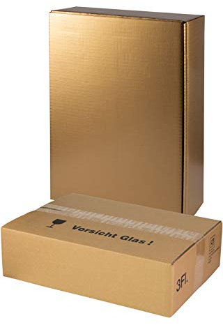 5x Versand-Set / 3er Flaschen Geschenkkarton Gold + zertifizierter Versandkarton