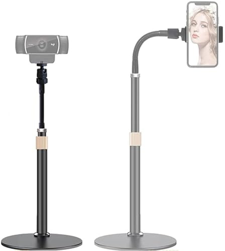Tencro Webcam Stand Phone Holder [Extension-Type] Desktop Stand Flexible Gooseneck Video Stand Camera Mount for Cellphones, Logitech Webcam C922 C930e C920S C920 C615, Etc. (1/4 Threads)