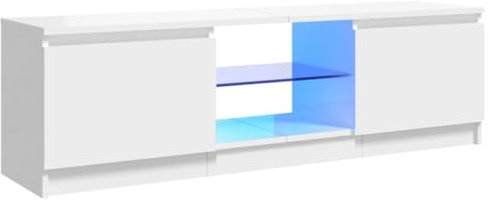 vidaXL TV Schrank mit LED-Leuchten Lowboard Sideboard Fernsehschrank Fernsehtisch TV Möbel Tisch Board HiFi-Schrank Hochglanz-Weiß 120x30x36cm