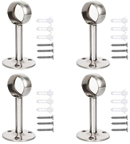 4 Pezzi Staffa di Montaggio a Soffitto, Staffe per Tende, Accessori per Staffe Appendiabiti Acciaio Inossidabile con Vite e Tubo di Espansione a Vite, per Stendino, Guardaroba, Armadio (22mm, Argento)