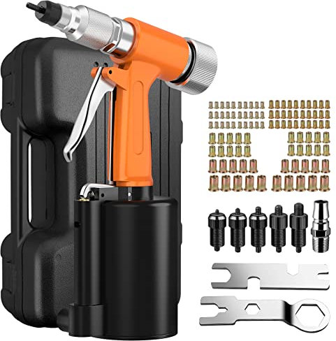 Proster Druckluft Nietmutternzange Set Blindnietpistole Nietmutter Pistole Pneumatische Nietpistole mit 100 PCS Nietmuttern in M4, M5, M6, M8, M10-Orange