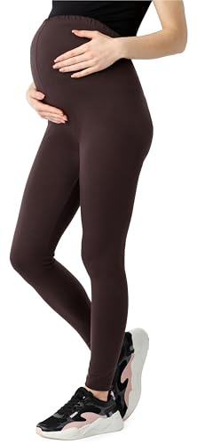 Be Mammy Leggings Premaman Lunghi Pantaloni in Bio-Cotone Donna BE20-283 (Marrone, XL)