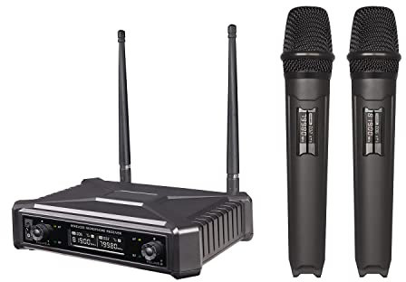 SGPRO Wireless Microphone System of 2 Handheld Mics and 1 Corded Receiver Quick Set Up for Stage, Studio, Work Place and Home Use for Singing and Talking