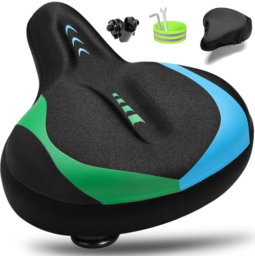 CDYWD Oversized Bike Seat for Men & Women, Comfortable Gel Padded, Extra Wide Bicycle Seat Cushion Comfort, Replacement Saddle for Peloton, Stationary Exercise Bike, Mountain Bike, Cruiser, City Bike