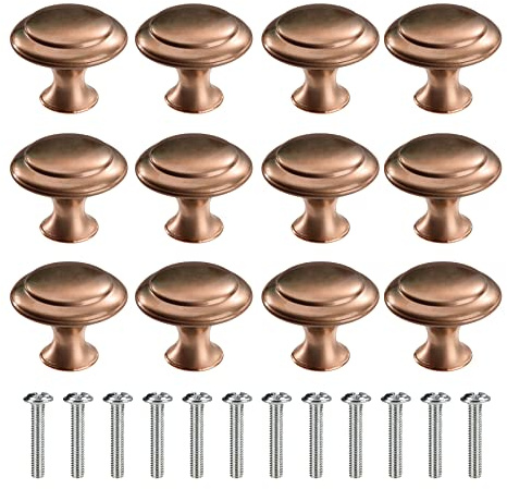MengH-SHOP Pomolo per Mobile Rotondo Pomelli per Porta Maniglia per Armadietto con Viti per Porte Armadietti Cassetti e Guardaroba Accessori Mobili 30mm Rame Rosso 12 Pezzi