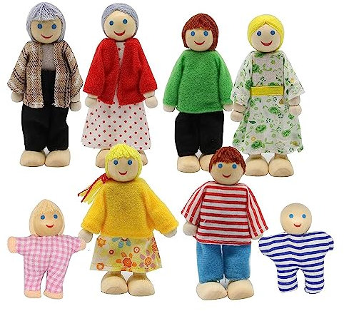 DUOHERESHUI 8 Stück Familienpuppen Spielset, Puppenhaus Puppen, Puppenhaus Puppenfamilie, Puppenhaus Figuren Holz, Biegepuppen Puppenhaus Puppen, Für Pretend Puppenhaus Zubehör Geschenk