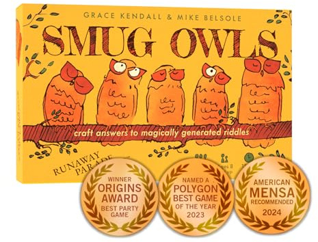 Runaway Parade Games Smug Owls Card Game - an Award-Winning Hilarious & Creative Riddle-Solving Party Game for Kids and Adults | Fun for the Whole Family | 8+ | 15-20 min | 3-15 Players