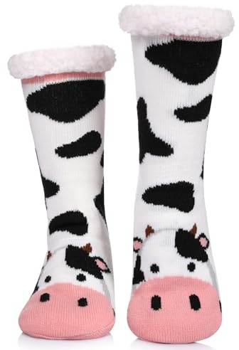 WYTartist Gosiga sockor för kvinnor, fluffiga varma hemmastrumpor, halkfria strumptofflor, tjocka strumpor för vinter, sängstrumpor med ABS-sula, Einheitsgröße